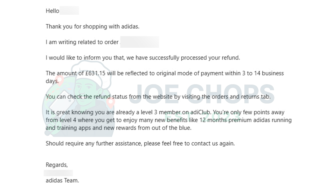 Adidas Order Success